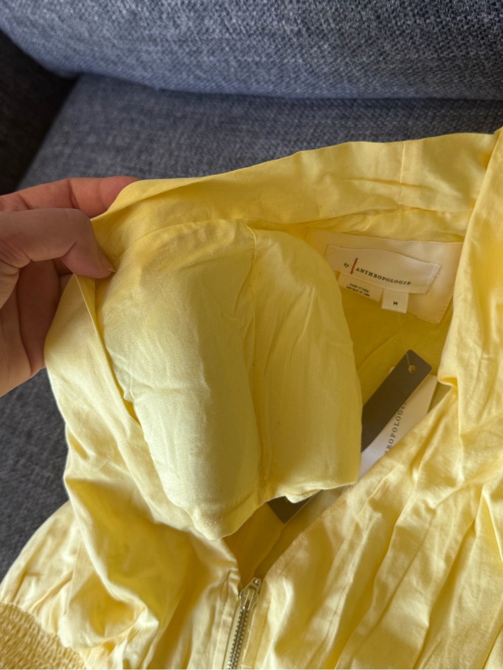Anthropologie Tommie Cap Sleeve Smocked Front Zip Yellow Zip Midi Dress - Picture 11 of 12